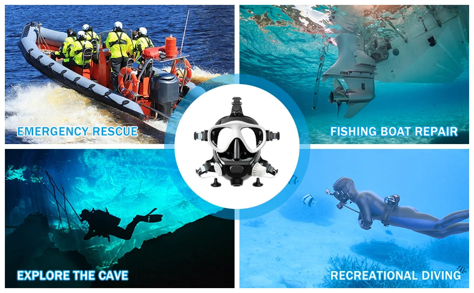 The Full Face Diving Mask with Camera Mount, Full Face Snorkel Mask for Adults Compatible with Above 1L Scuba Diving Tank，Unisex