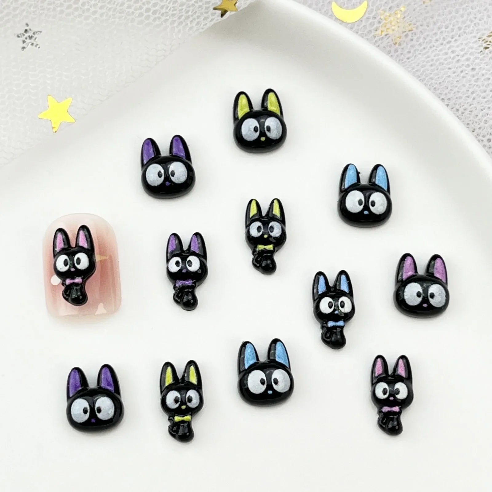 50pcs Resin Mini Colorful Cartoon Halloween Black Cat Flat back Figurines Nail Art DIY Scrapbooks Accessories Crafts