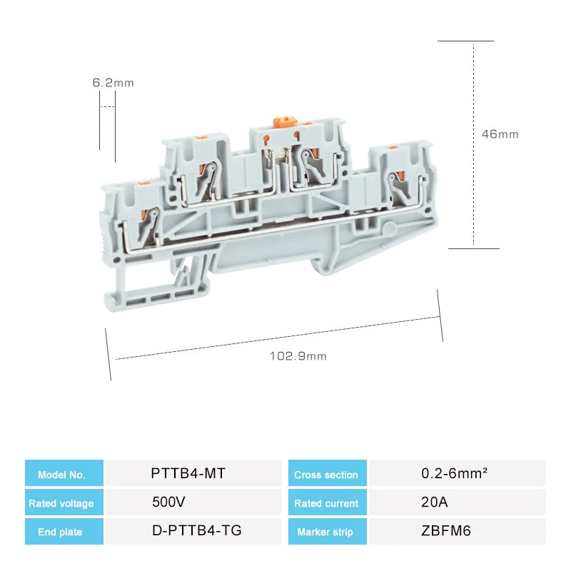 5Pcs PTTB 4-MT Double Level Knife Disconnect Terminal Block Rail Mounting Switch Electrical Connector Push-in PT 4mm PTTB4-MT - Daisan Mart