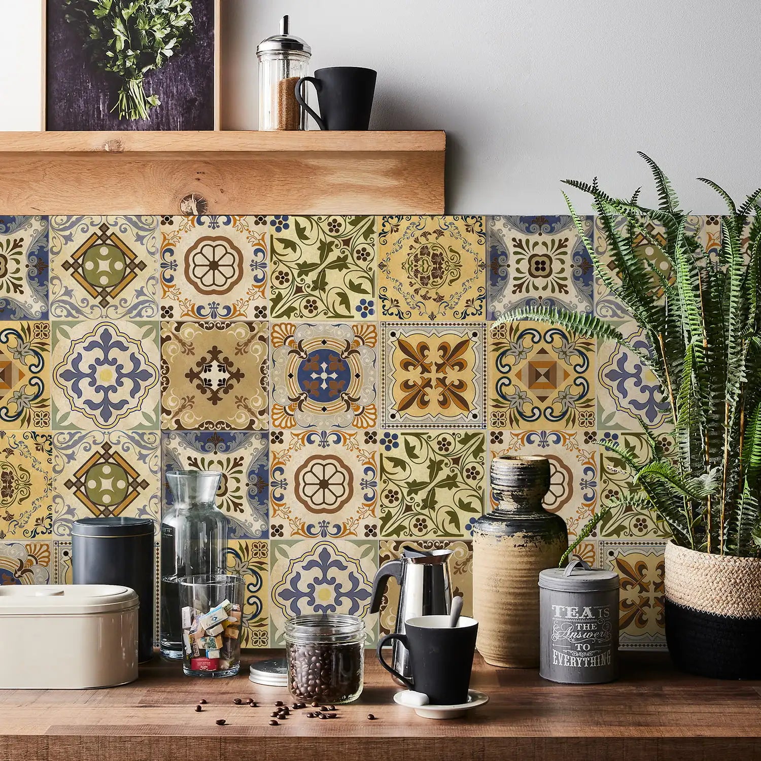 24Pcs European retro style Art Tile Wall Stickers With Self Adhesive Removable Bathroom Kitchen Waterproof Pvc Decal Wallpaper