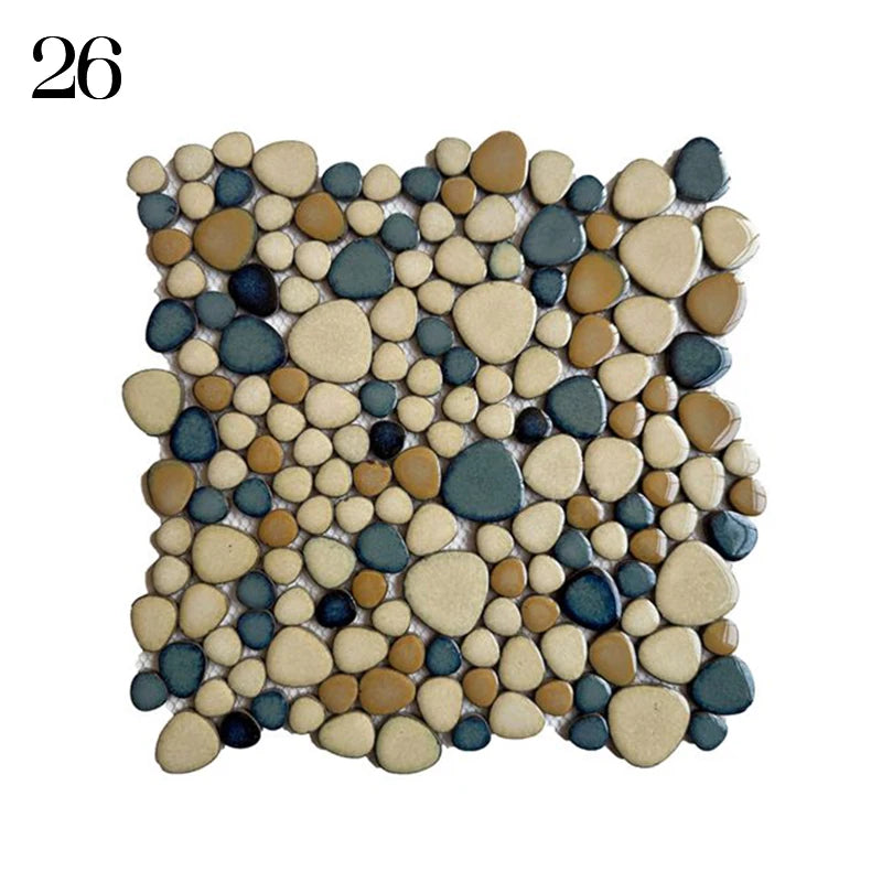 Ceramic Pebble Mosaic Fragment Hot Spring Pool Fish Pool Fragment Home Decor Toilet Non-slip Anti-friction Blue White Tile Sheet
