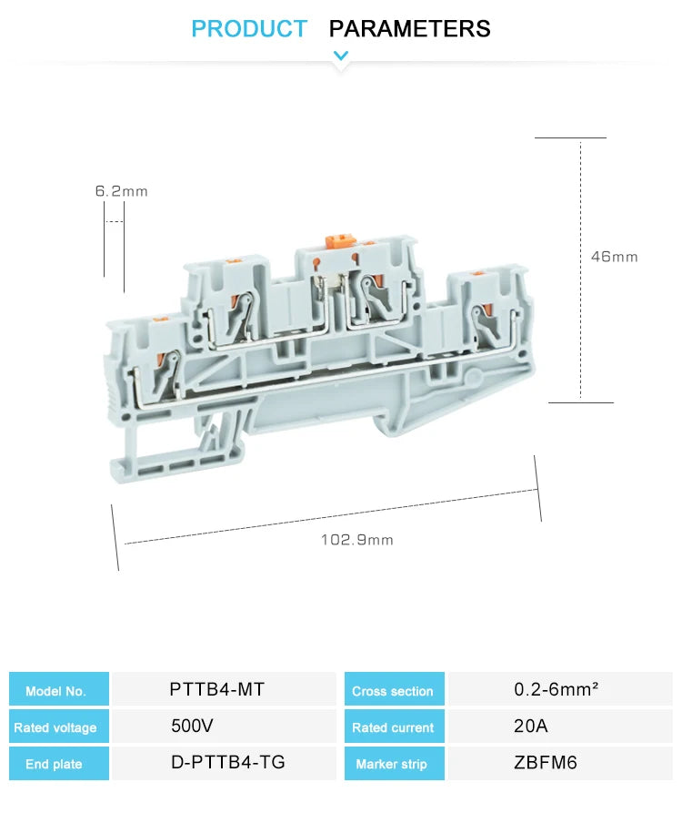 5Pcs PTTB 4-MT Double Level Knife Disconnect Terminal Block Rail Mounting Switch Electrical Connector Push-in PT 4mm PTTB4-MT - Daisan Mart