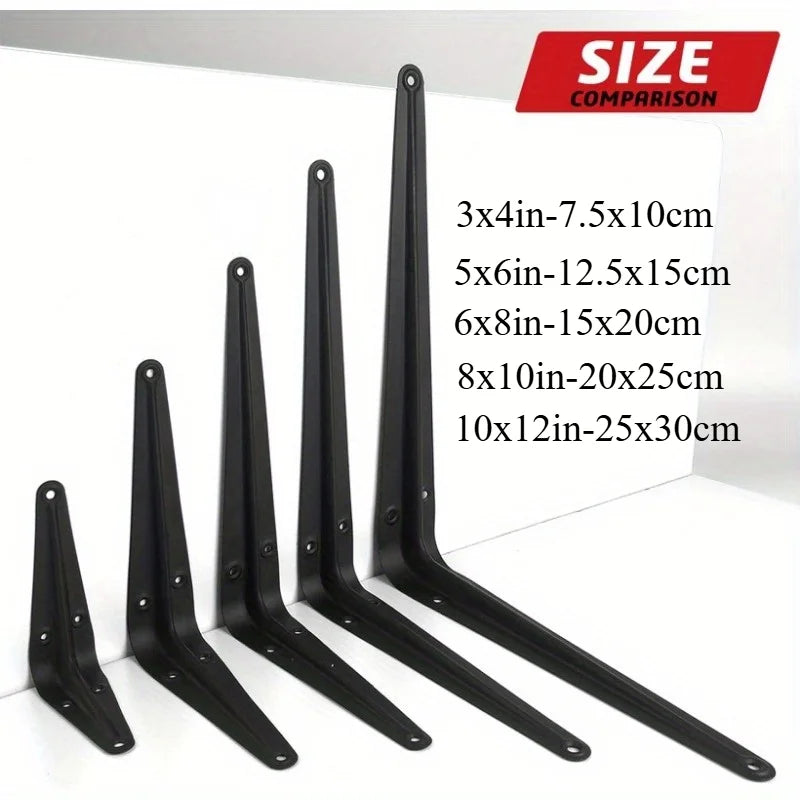 2PCS Shelf L-Brackets 8 Inch Floating Shelf Bracket Heavy Duty Black Steel for Decorative Wall Mount Joint Angle with Screws