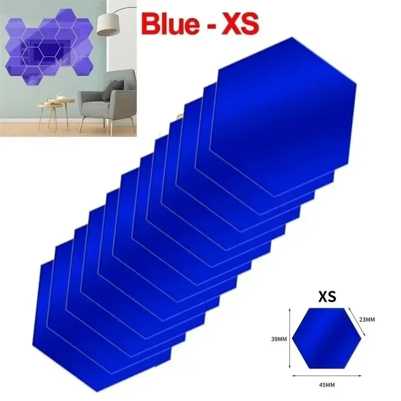 120/6pcs 3D Mirror Wall Sticker Hexagon Acrylic Self Adhesive Mirror Stickers Art Wall Decal Mosaic Tiles DIY Home Bedroom Decor