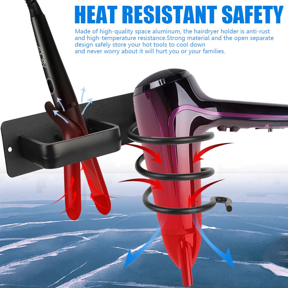 Wall mounted hair dryer &amp; straightener holder