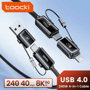 Toocki 240W 4-in-1 USB Cable PD 3.1 USB C To Type C TO Lighting 8K@60Hz 40Gbps Data Cable For iPhone 16 15 Samsung S23 Macbook