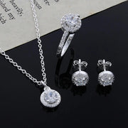 Zircon Silver Jewelry Set: Necklace, Ring, Earrings