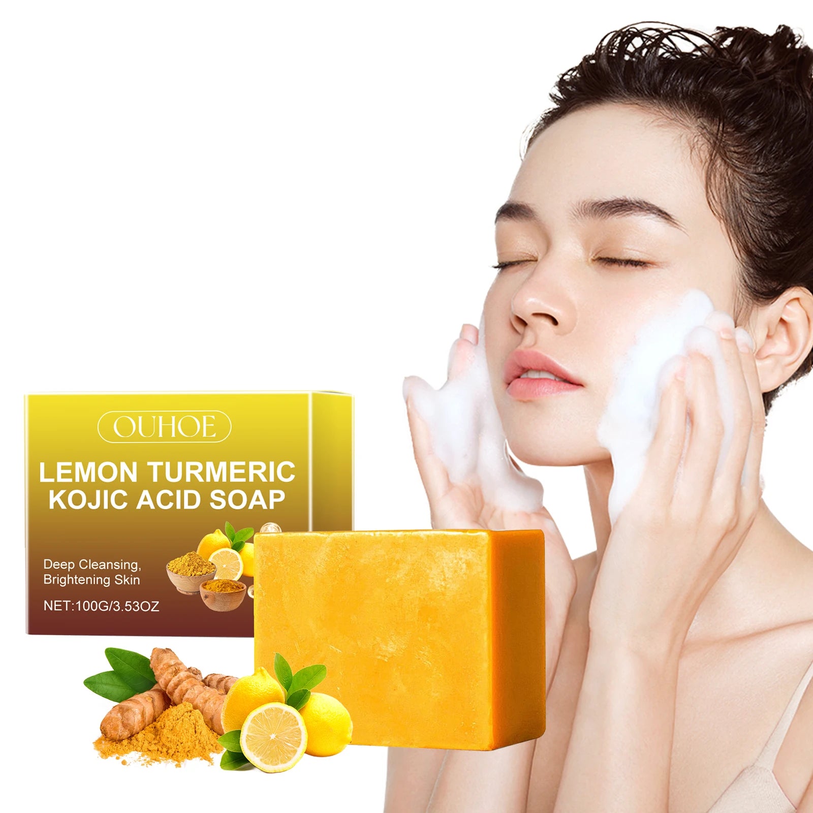 Facial Cleaning Handmade Soap Lemon Turmeric Kojic Acid Soap Deeply Cleansing Exfoliating Even Skin Tone Bathing Soap Skincare