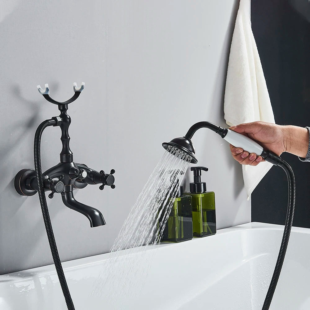 Telephone Style Golden Waterfall Bathtub Faucet Bathroom Brass Bath Faucets Waterfall Rotatb Spout Hot&amp;Cold water Shower tap set