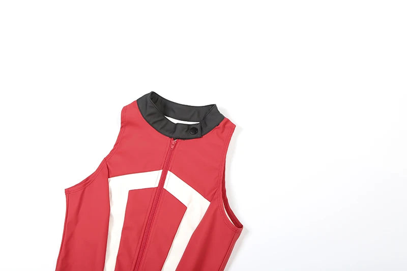 Women's Bodysuit Personality Leather Color-block Zipper Bodycon