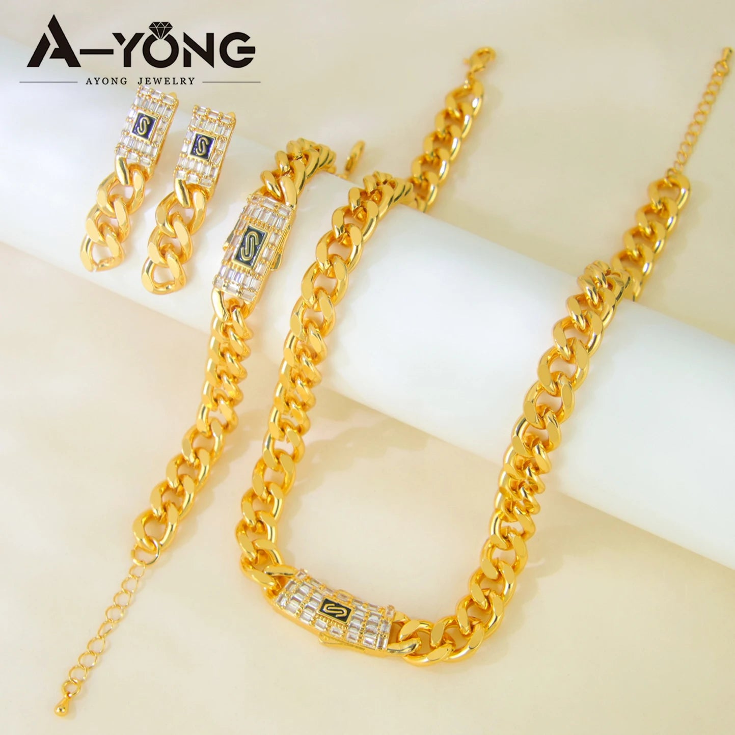 21K Gold Jewelry Set with High-End Zircon Stones Dubai