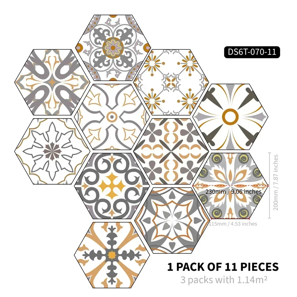 22PCS Self-adhesive Moroccan Style Hexagonal Diagonal Floor Stickers Non-slip Waterproof Decals for Kitchen Bathroom Decoration
