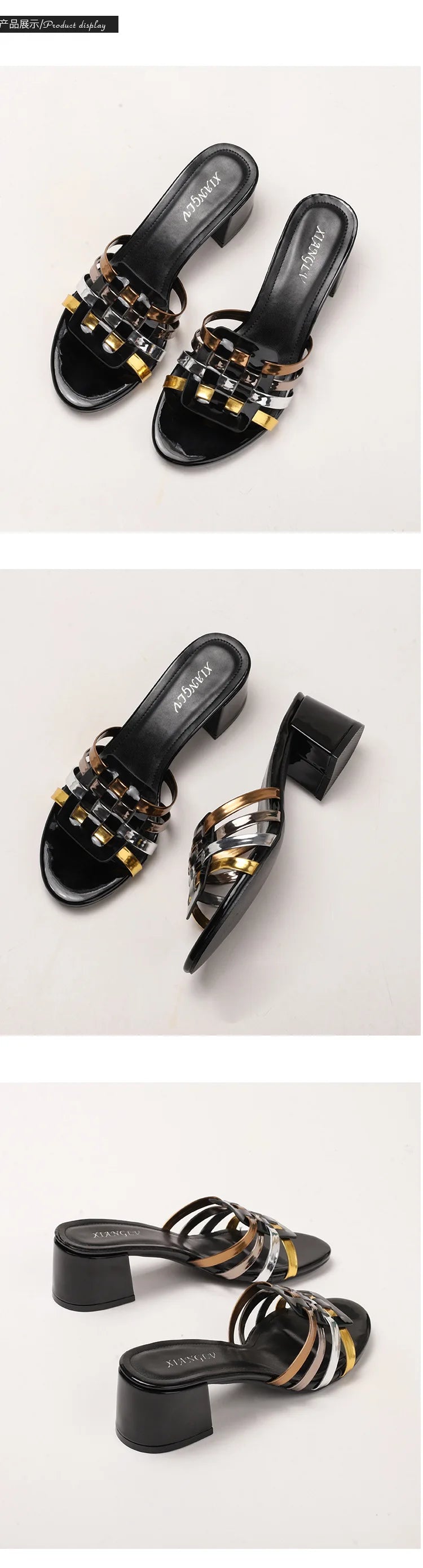 High-end Perforated Women's Flat Sandals with Fashionable Square Heels