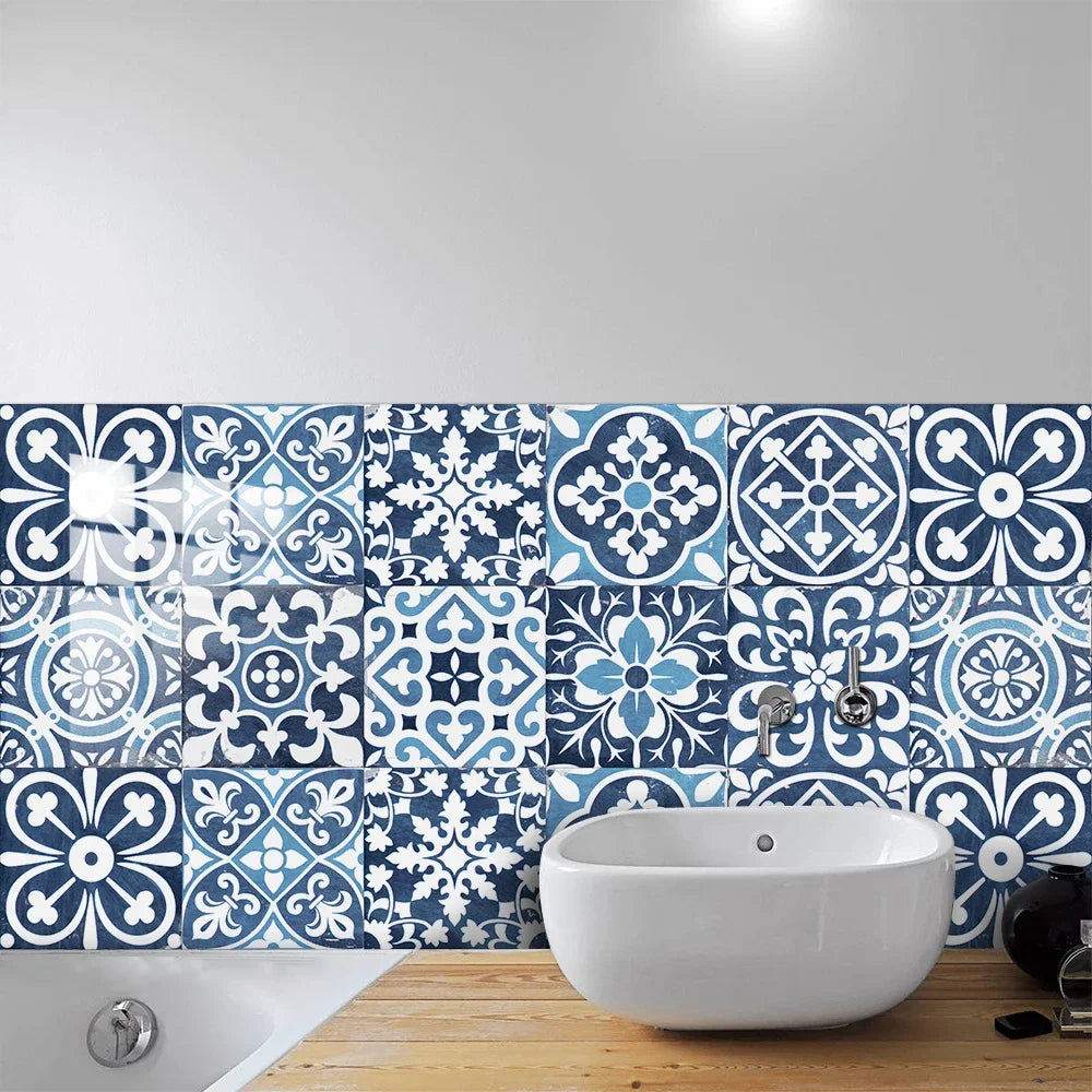 10pcs Mexican Style Tiles Sticker Kitchen Backsplash Oil-proof Cupboard Surface Gloss Peel &amp; Stick Waterproof Art Wall Decals