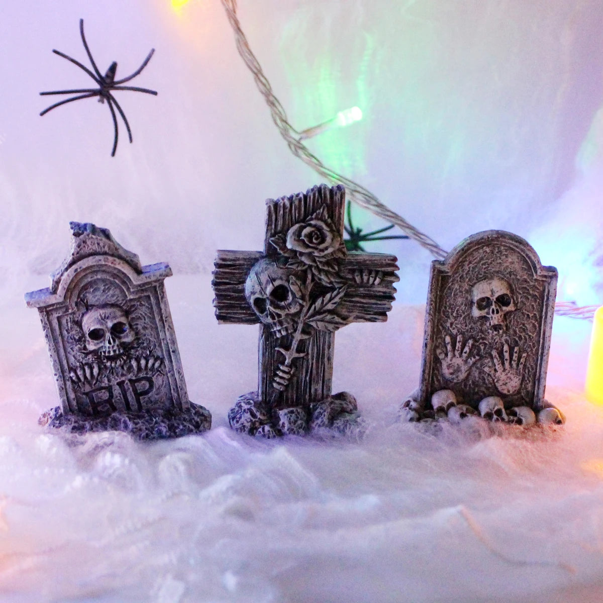 3-piece set of tombstone resin crafts, terrifying decorative statues in courtyard gardens, Halloween decorative statues, bonsai - Daisan Mart
