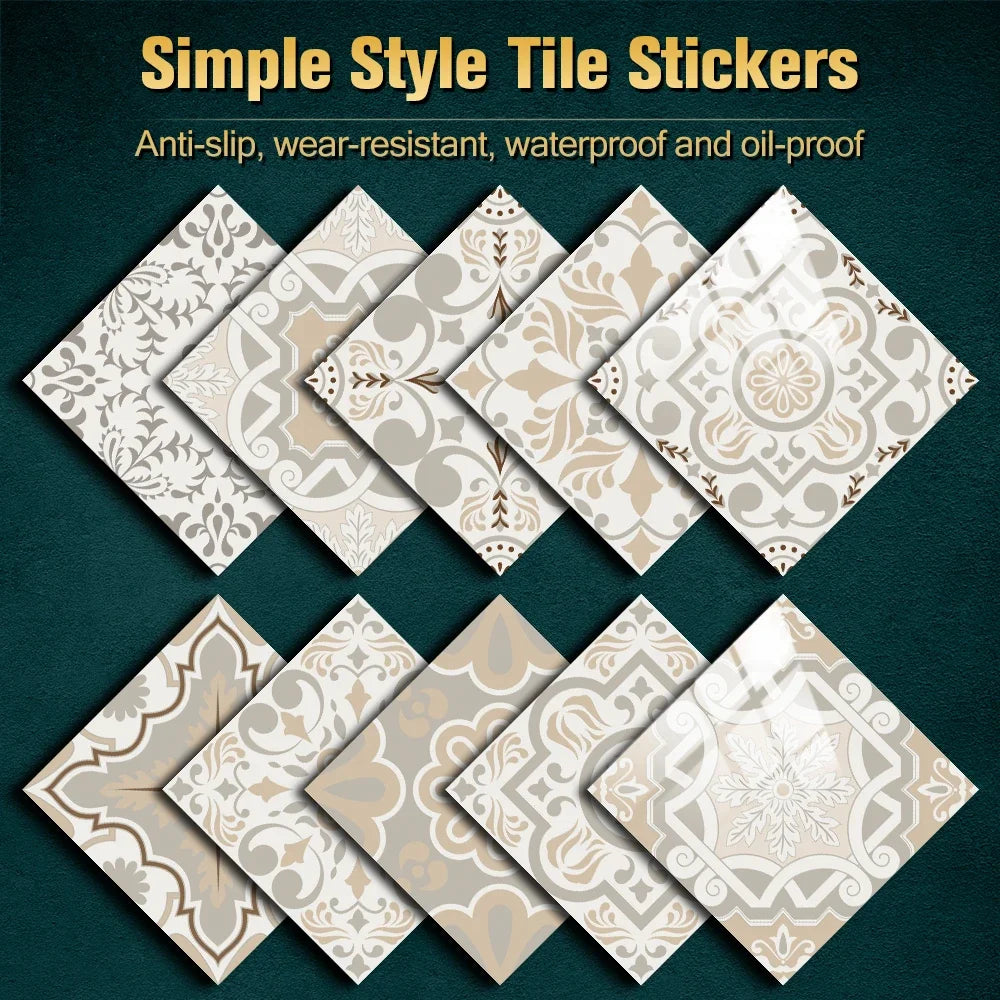 10pcs/set Portuguese Style Tiles Sticker Kitchen Backsplash Oil-proof Cupboard Washbasin Peel &amp; Stick Waterproof Art Wall Decals
