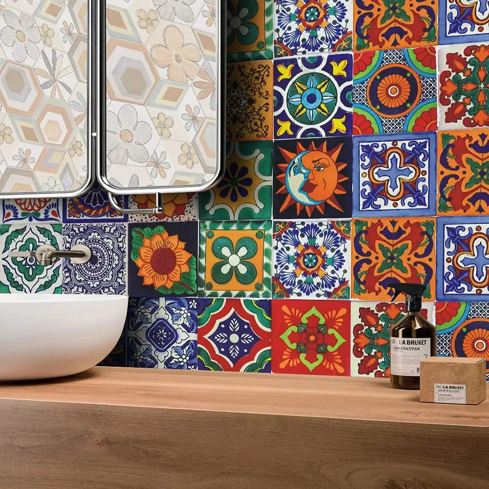 Tile Stickers Wall Decor Bathroom Kitchen Wall Deal Waterproof PVC Decoration 2D Sticker with Retro Design in in Mosaic Style
