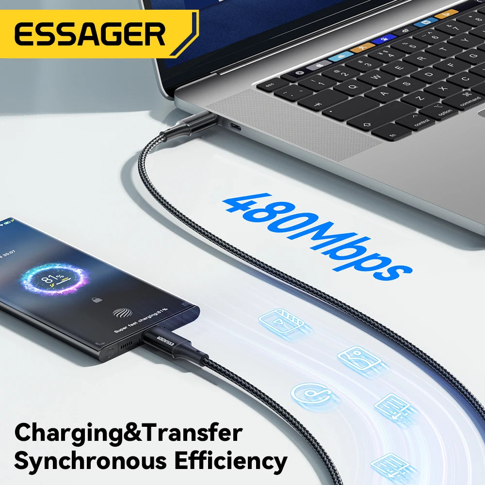 Cáp Sạc Nhanh Type-C 100W Essager Cho MacBook, iPhone 15 - Daisan Mart