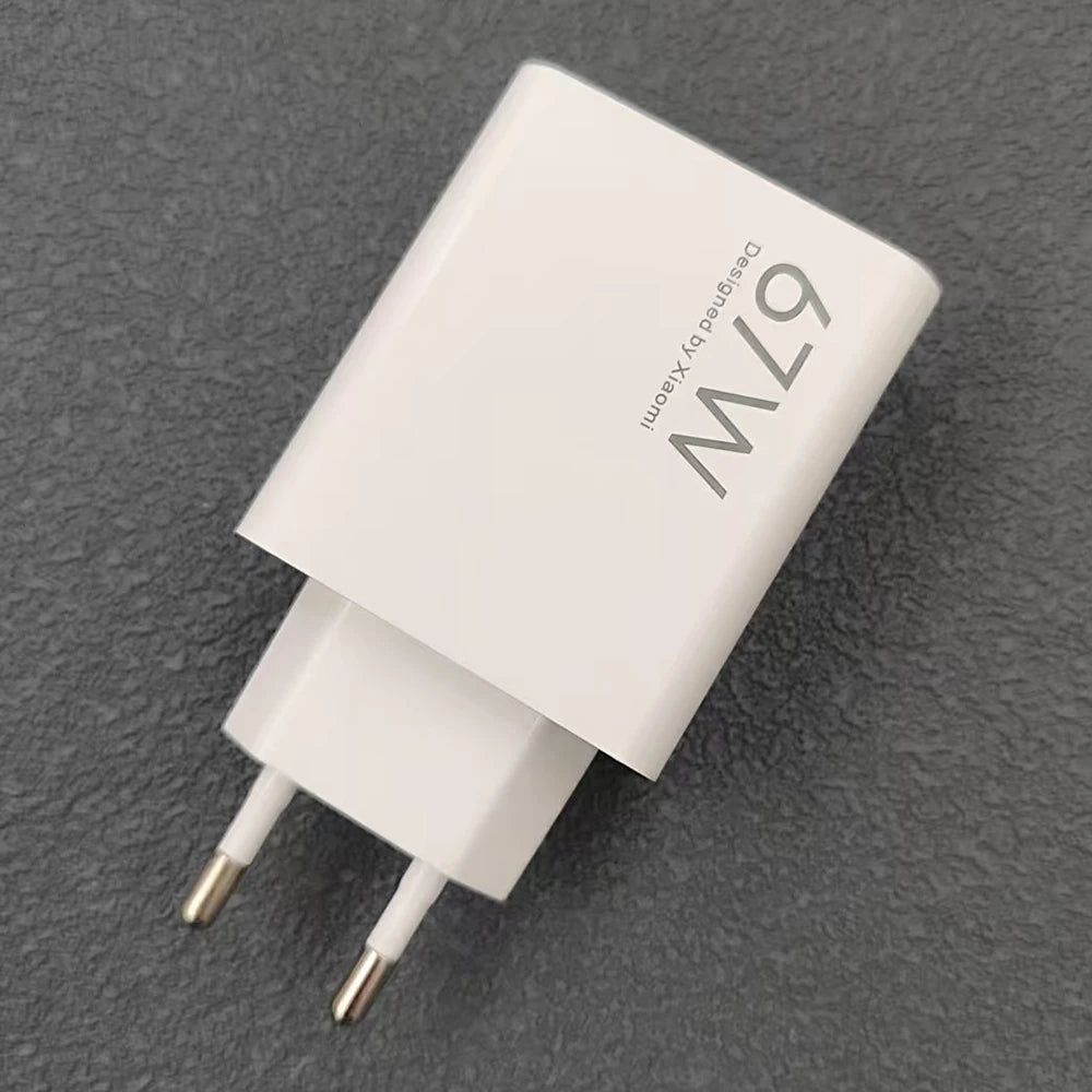Xiaomi 67W EU Charger Turbo Fast Wall Charging Adapter for Mi 14 13 12 11 Pro PocoX7 Redmi Note 15 14 13 K60 Pro 6A Type C Cable