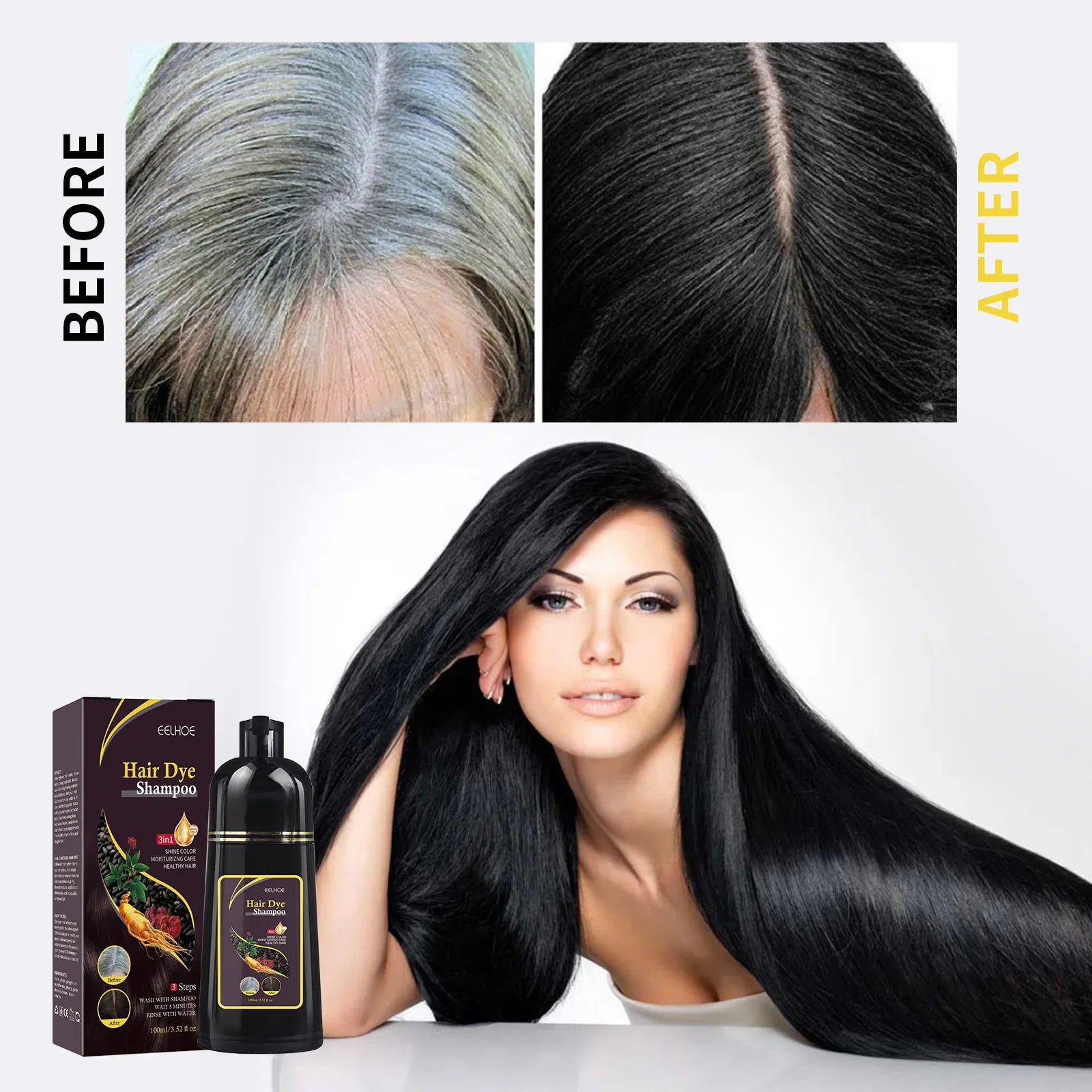 3in1 Black Dye Shampoo: Restores &amp; Softens Hair