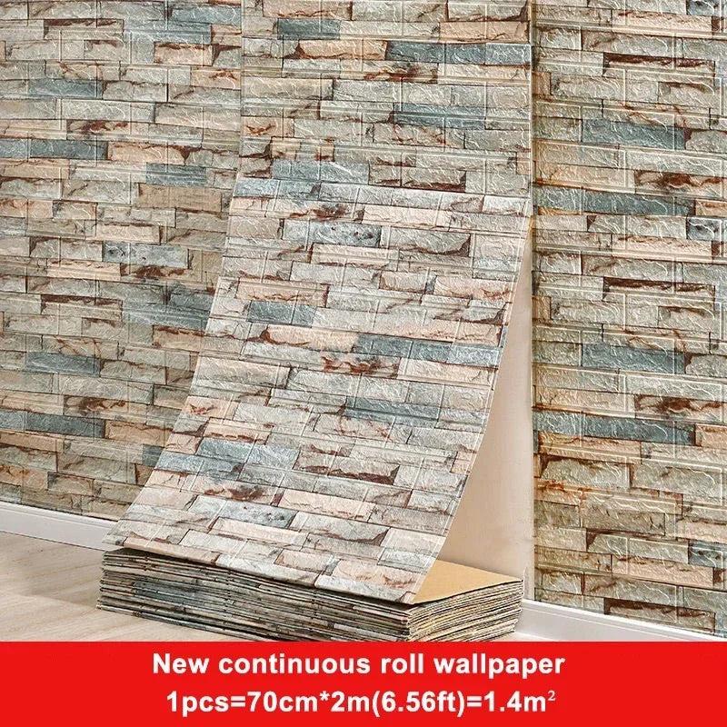 1m 3D Faux Brick Wall Stickers Diy Decorative Self-Adhesive Waterproof Wallpaper Children'S Room Bedroom Kitchen Home Decoration