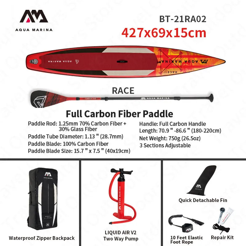 AQUA MARINA New RACE SUP Competition Surfboard 3.8m/4.2m Water Sports Pointed Design Fast Surfing Inflatable Surfboard 2 Size