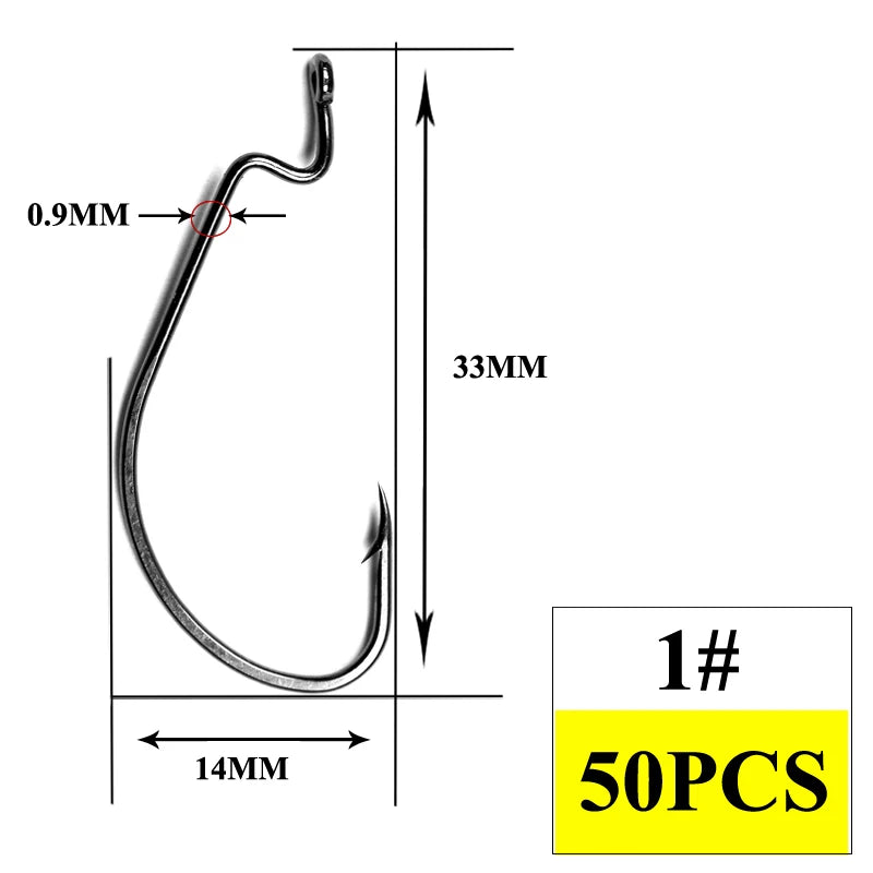 50 Carbon Fishing Hooks - Thin Line, Large Loop