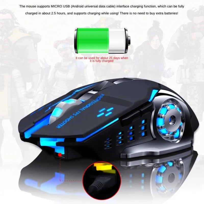 Wireless Gaming Mouse LED, 6 Buttons, Adjustable DPI