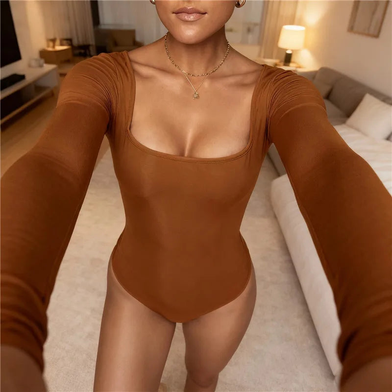 Women's Bodysuit Long Sleeve Square Neck Warm Fur Lining