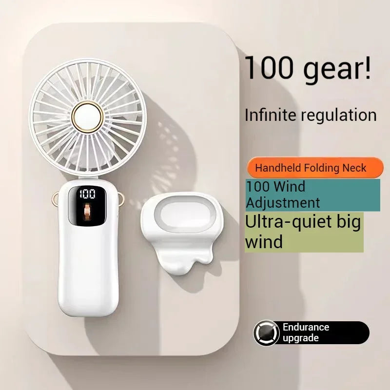 Mini Handheld Fan Type-C Charging 4000mAh, 90° Folding, 5 Speeds