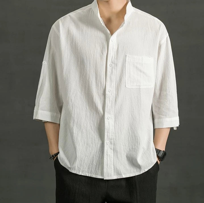 Áo Sơ Mi Trắng Nam Linen Cotton Ngắn Tay Thời Trang - Daisan Mart