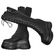 Genuine Leather Women's Boots with High Sole, Large Size Winter 44-47