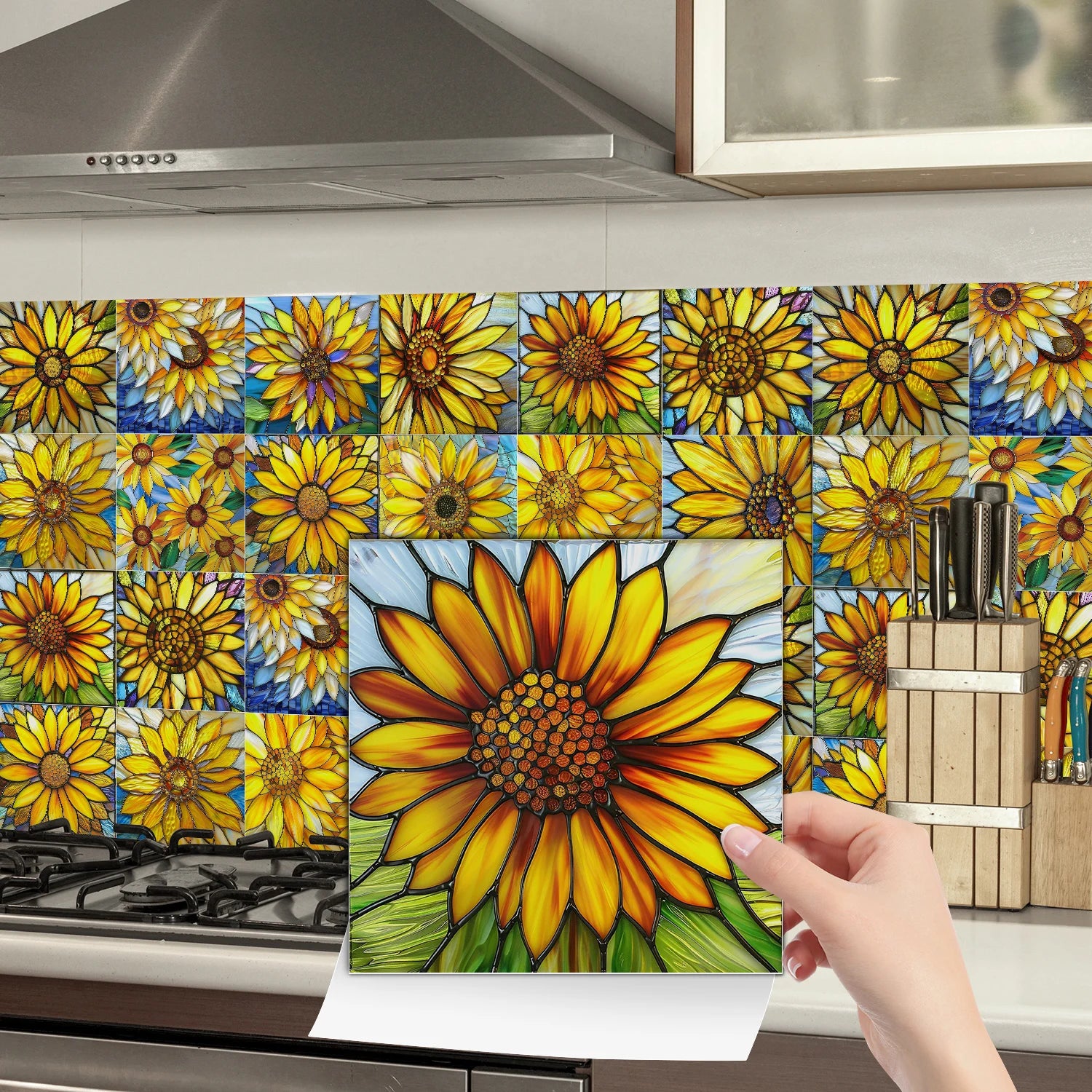 24pcs/Set Self-Adhesive Waterproof Art Wall Stickers For Living Room, Kitchen Oil Resistant Tiles Stickers For Room Decor Decal