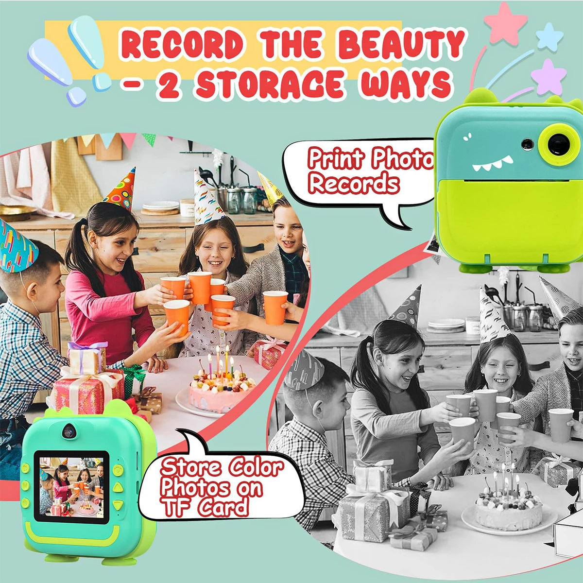 Fast Printing Camera for Kids - Inkless Sticker Photo Printing