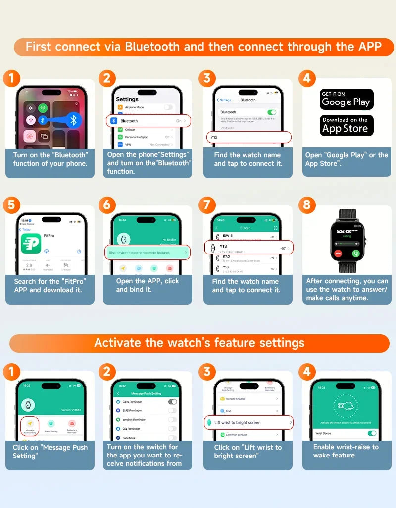 1.44 inch touch screen smart watch Bluetooth Android