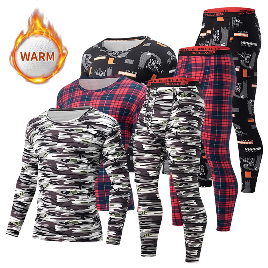 Men's Autumn Winter Camouflage Printed Underwear Set