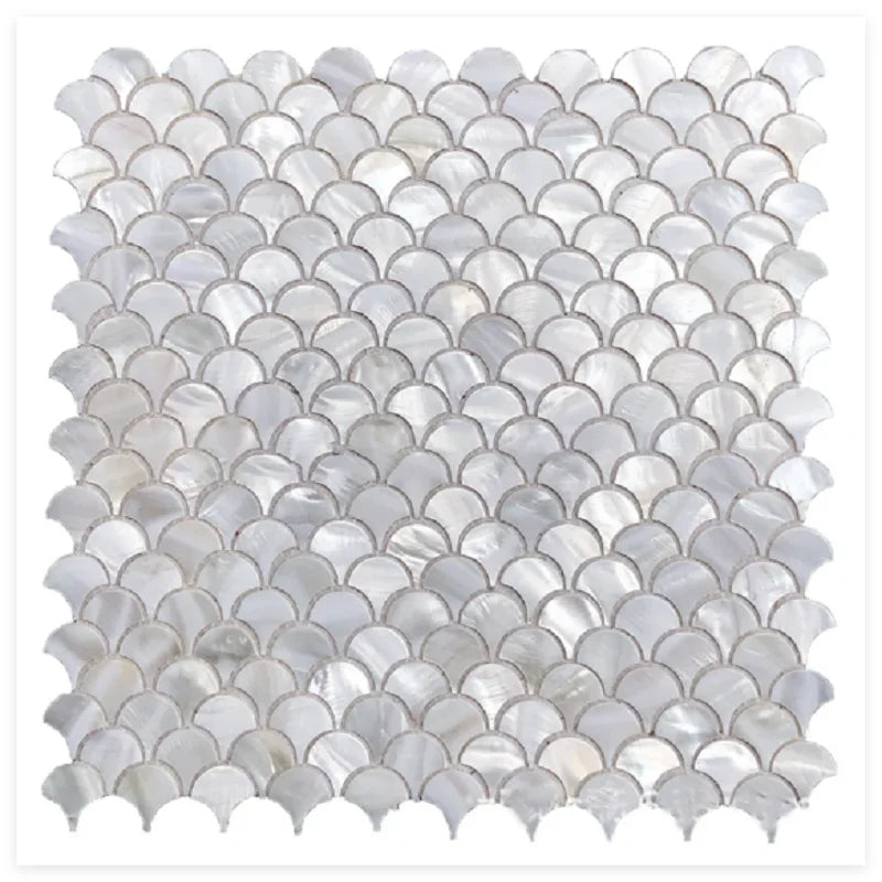 31x31cm 3D Fish Scale Fan-shaped Shell Square Mosaic Kitchen Bathroom Living Room Porch TV Background Wall Tile Self-adhesive