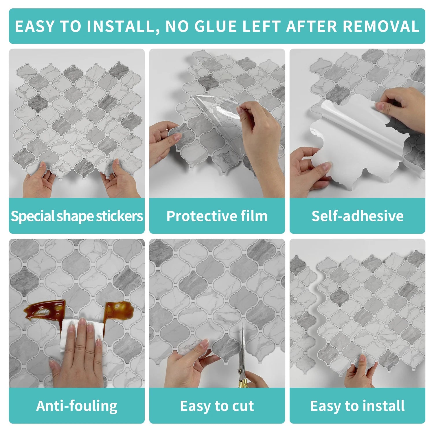 1/6/12PCS Fresh and Simple Marble Tile Stickers Waterproof Self Adhesive Kitchen Living Room Wall Stickers Home Renovation Decor