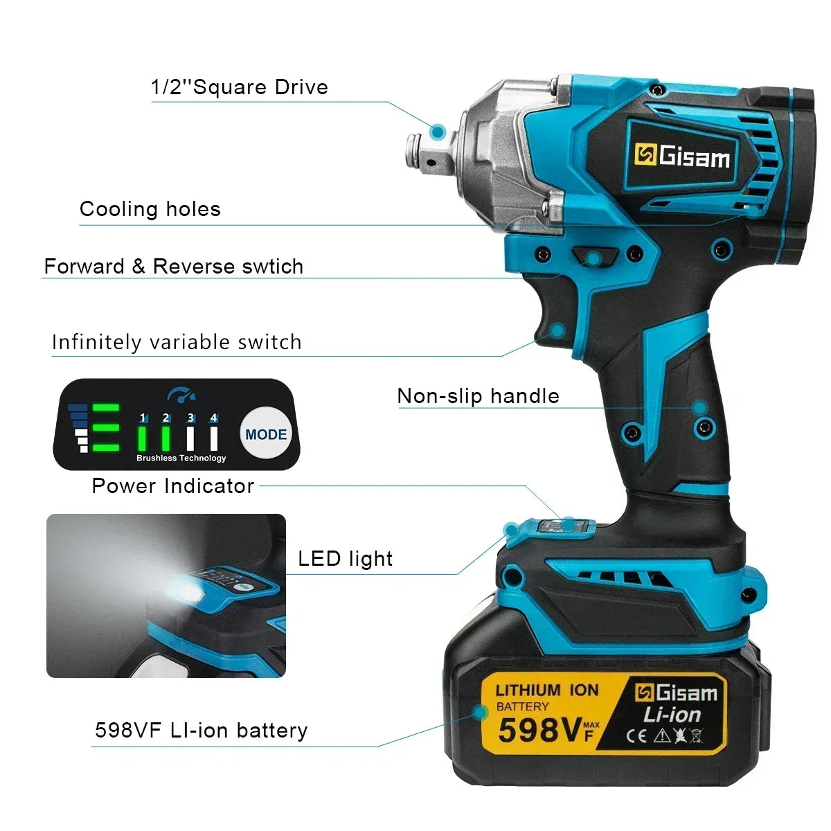 Máy Siết Bu Lông Không Dây Gisam 18V 1200N.m - Daisan Mart