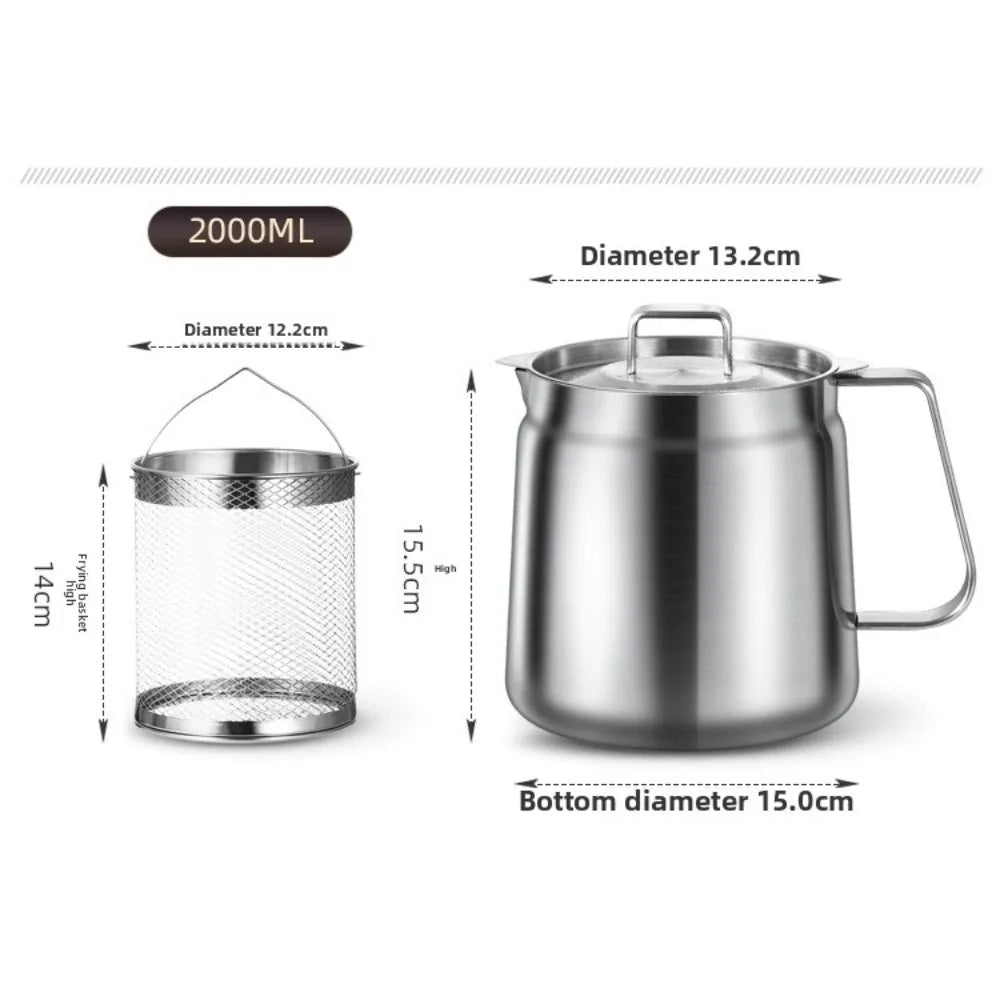 Stainless Steel 2L Deep Fryer Pot with Oil Strainer and Basket Large Capacity Versatile Frying Pot for French Fries Chicken