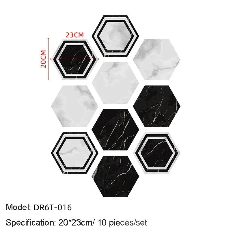 10/20PCS Wall Sticker Hexagon Self Adhesive Waterproof Vinyl PVC Floor Tile Wallpaper Sticker Kitchen Bathroom Home Decoration