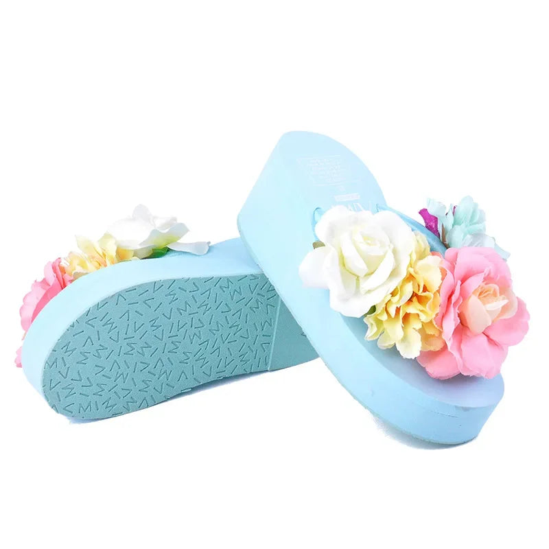Dép Kẹp Nữ Đế Cao 6cm Hoa Xinh Đi Biển Hè
