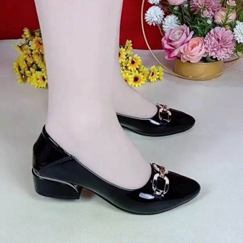 Women's Elegant Square Heel Soft Leather Ballerina Shoes A16