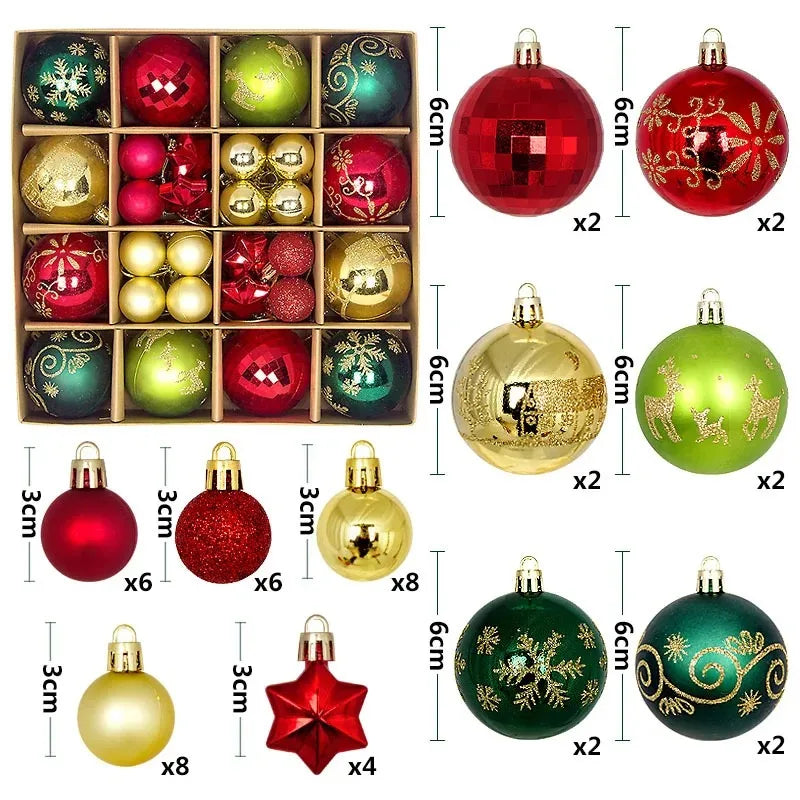 Christmas Balls for Tree Decoration 44 Pieces 3/6CM