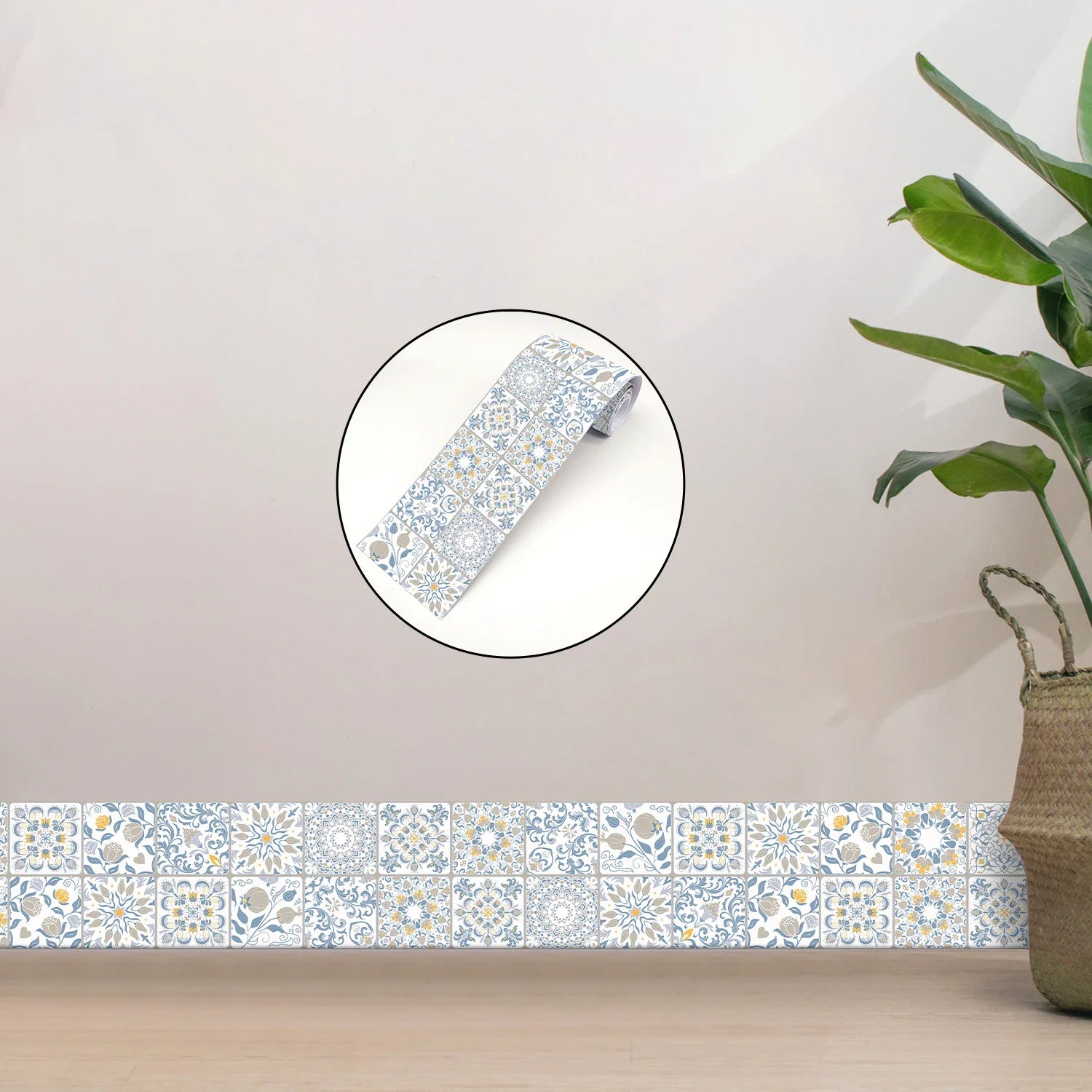 Blue White Yellow Peel &amp; Stick Tiles Wall Sticker for Bathroom Kitchen Backsplash Decorative Waistline Skirting Strip