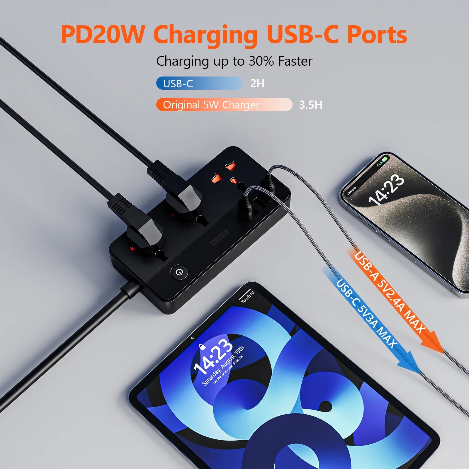 Ổ Cắm Đa Năng Sạc Nhanh 20W, Dây Dài 1.8M, 4 USB - Daisan Mart
