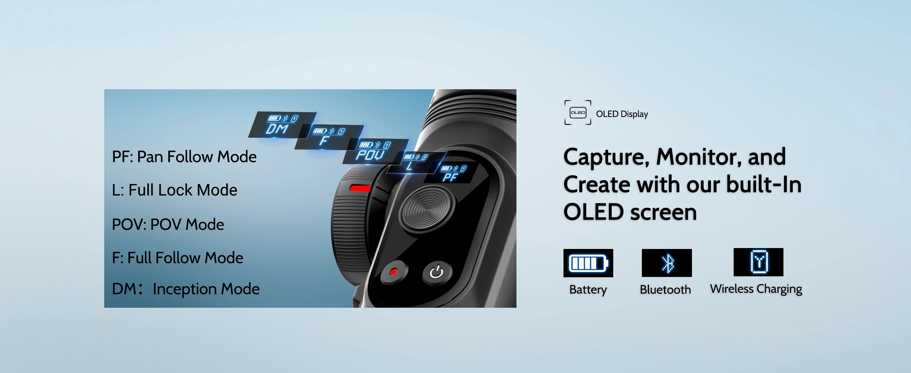 AOCHUAN Smartphone Gimbal Stabilizer OLED screen with LED lights 3-axis gimbal Stabilizer for Android and iPhone Smart XproBlack