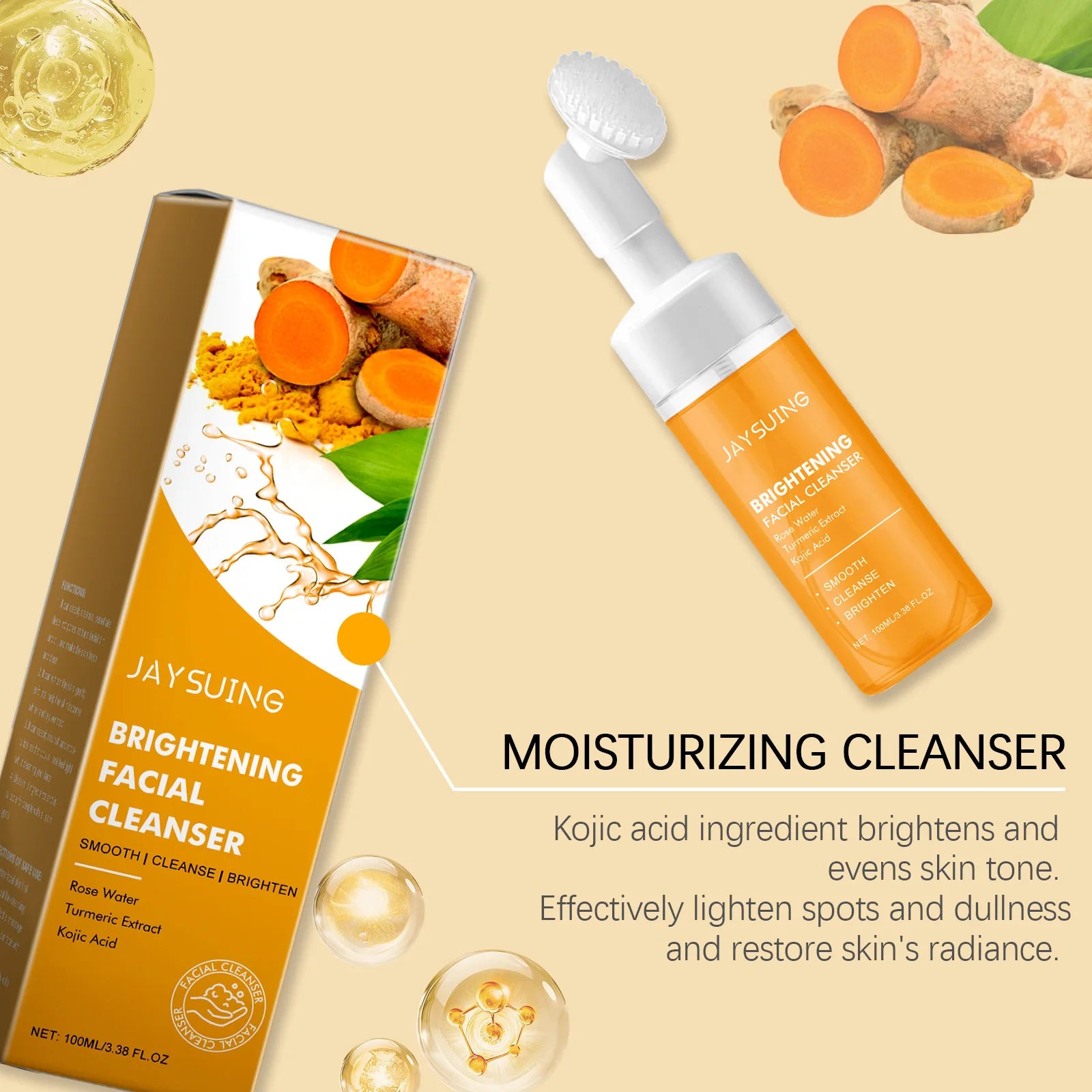 Brightening Facial Cleanser Turmeric Moisturize Nourish Acne Blackhead Remover Clean Pores Rejuvenation Wash Foam Face Cleanser
