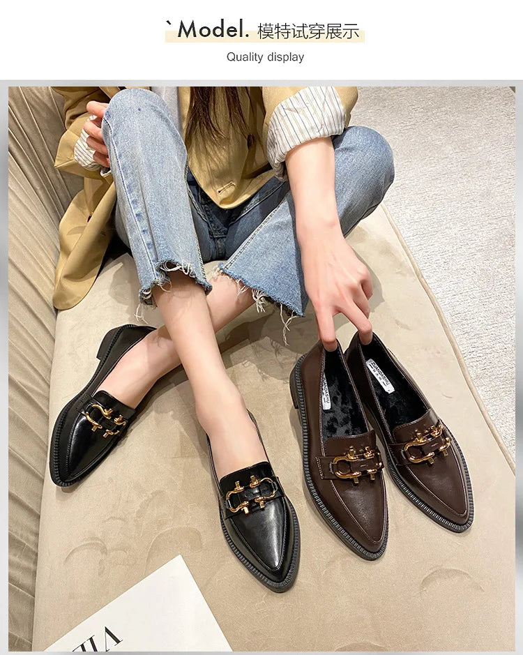 Women's Pointed Toe Chain Platform Slip-on Loafers