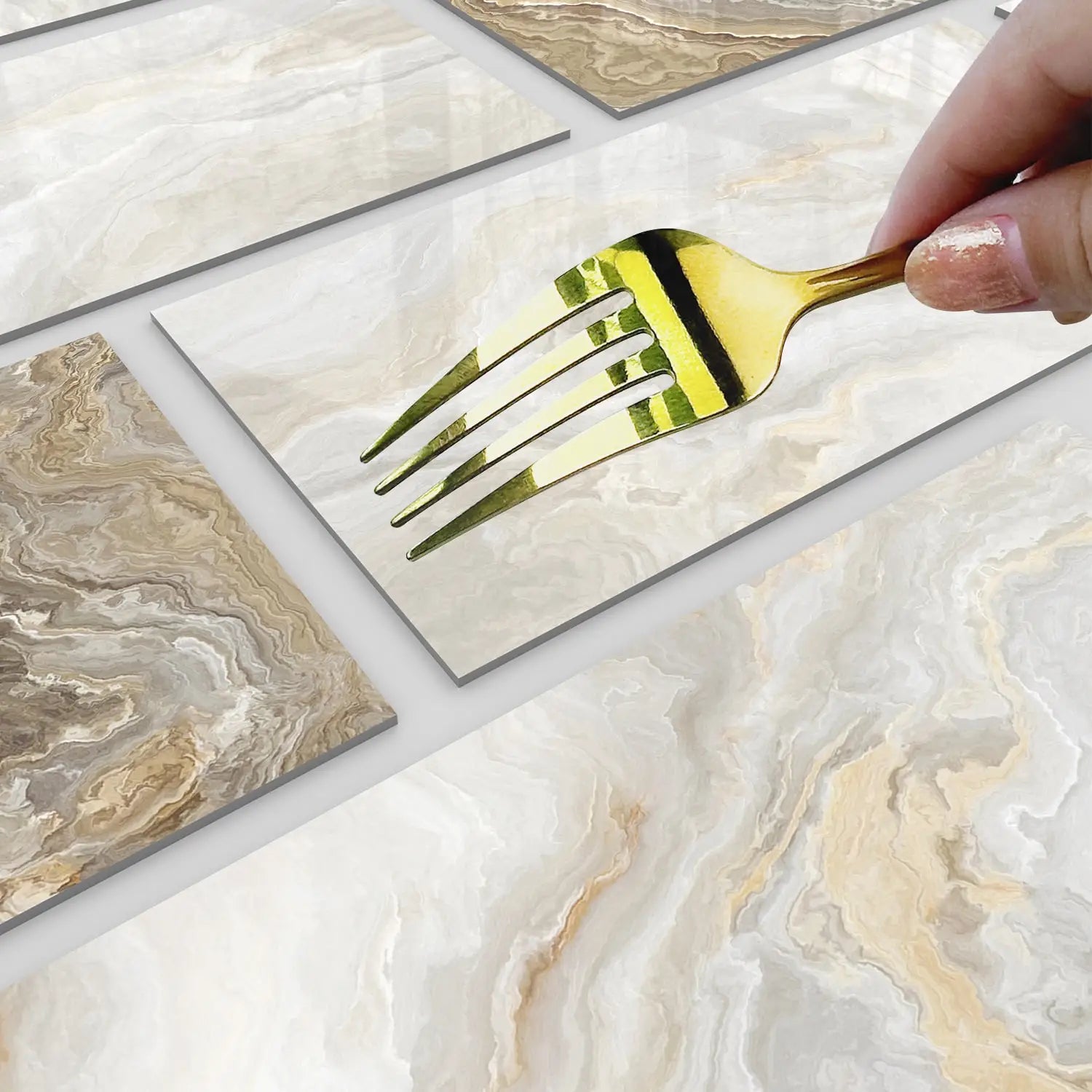 Set of 16 Waterproof Stone Pattern Foam Wall Stickers for Kitchen